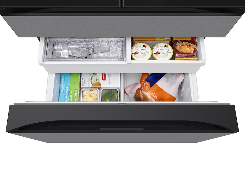 Bespoke 23 cu. ft. Counter Depth 4-Door French Door Refrigerator with AI Home & AI Vision Inside in Charcoal Glass and Stainless Steel RF90F23BECR