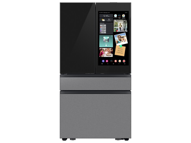 Bespoke 23 cu. ft. Counter Depth 4-Door French Door Refrigerator with AI Family Hub™+ & Inner Beverage Center™ in Charcoal Glass and Stainless Steel RF90F23EECRAA