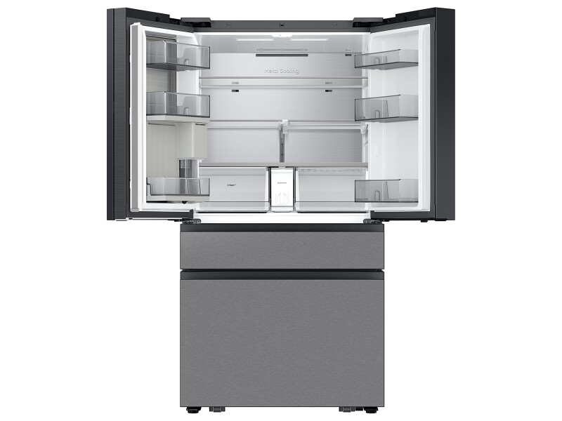 Bespoke 29 cu. ft. 4-Door French Door Refrigerator with AI Family Hub™+ & AI Vision Inside™ in Charcoal Glass and Stainless Steel RF90F29AECRAA