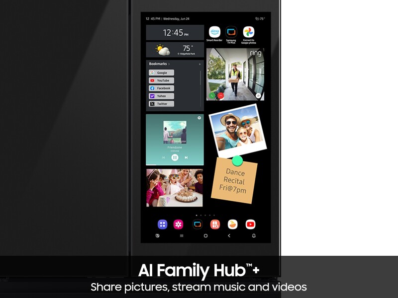 Bespoke 29 cu. ft. 4-Door French Door Refrigerator with AI Family Hub™+ & AI Vision Inside™ in Charcoal Glass and Stainless Steel RF90F29AECRAA