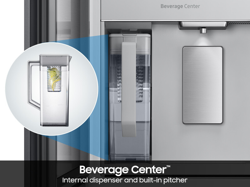 Bespoke 29 cu. ft. 4-Door French Door Refrigerator with AI Family Hub™+ & AI Vision Inside™ in Charcoal Glass and Stainless Steel RF90F29AECRAA