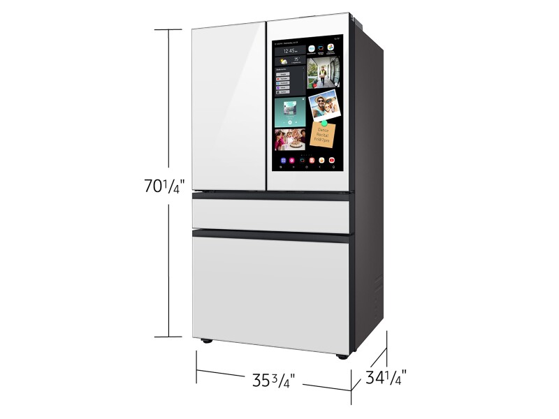 Bespoke 29 cu. ft. 4-Door French Door Refrigerator with AI Family Hub™+ & AI Vision Inside™ in White Glass RF90F29AEWAA