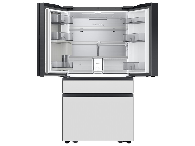 Bespoke 29 cu. ft. 4-Door French Door Refrigerator with AI Family Hub™+ & AI Vision Inside™ in White Glass RF90F29AEWAA