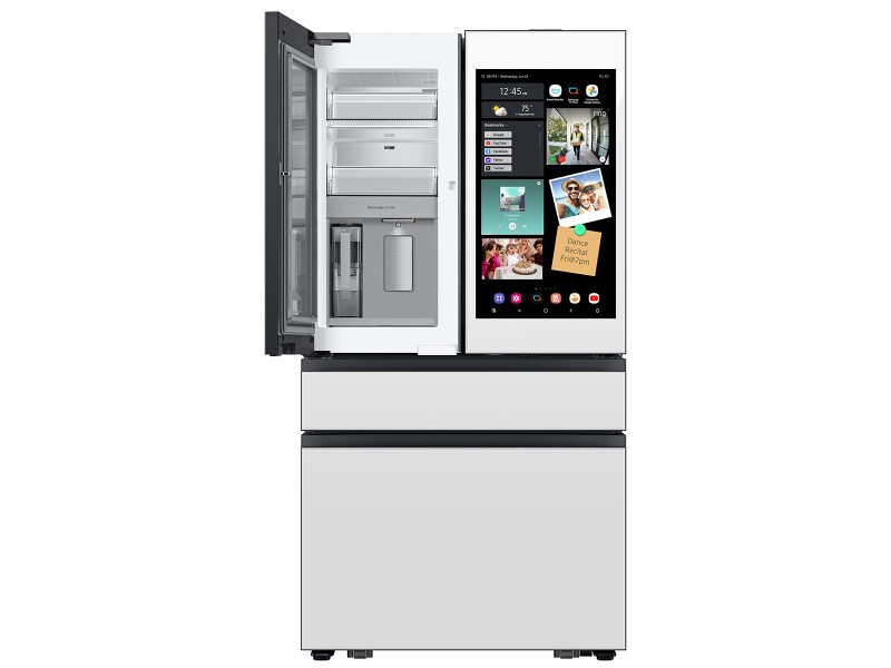 Bespoke 29 cu. ft. 4-Door French Door Refrigerator with AI Family Hub™+ & AI Vision Inside™ in White Glass RF90F29AEWAA