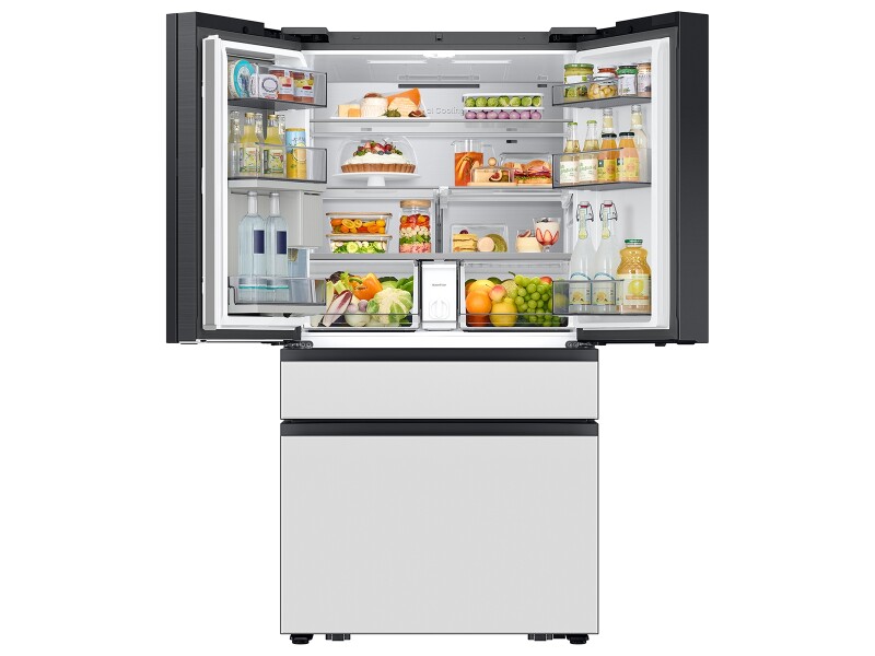 Bespoke 29 cu. ft. 4-Door French Door Refrigerator with AI Family Hub™+ & AI Vision Inside™ in White Glass RF90F29AEWAA