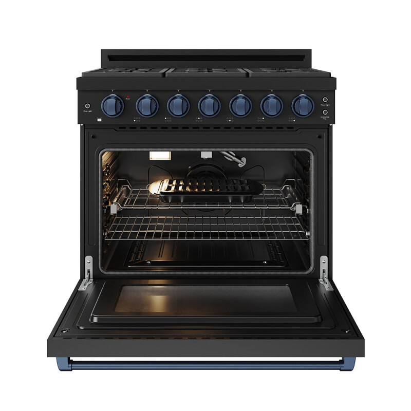 36 Inch Professional Liquid Propane Range With Precision Knob In Black And Blue Gordon Ramsay Series RSG36PBLPBLU