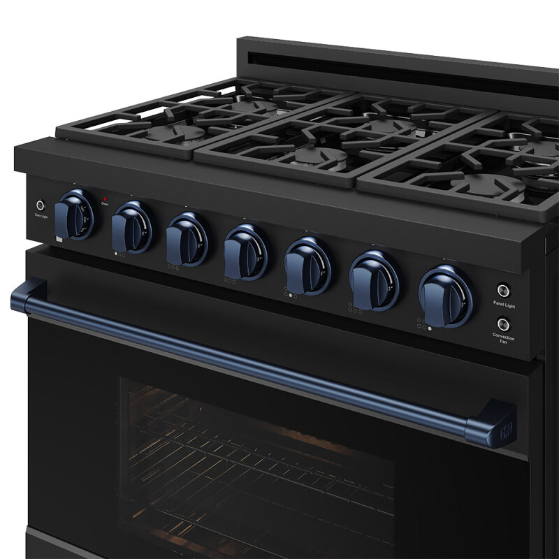 36 Inch Professional Liquid Propane Range With Precision Knob In Black And Blue Gordon Ramsay Series RSG36PBLPBLU