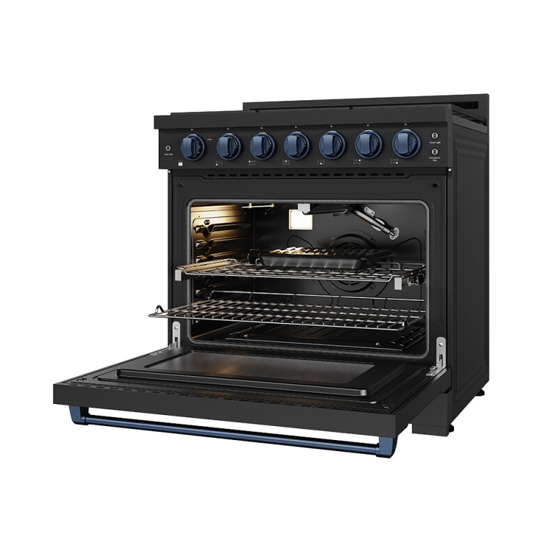 36 Inch Professional Liquid Propane Range With Precision Knob In Black And Blue Gordon Ramsay Series RSG36PBLPBLU
