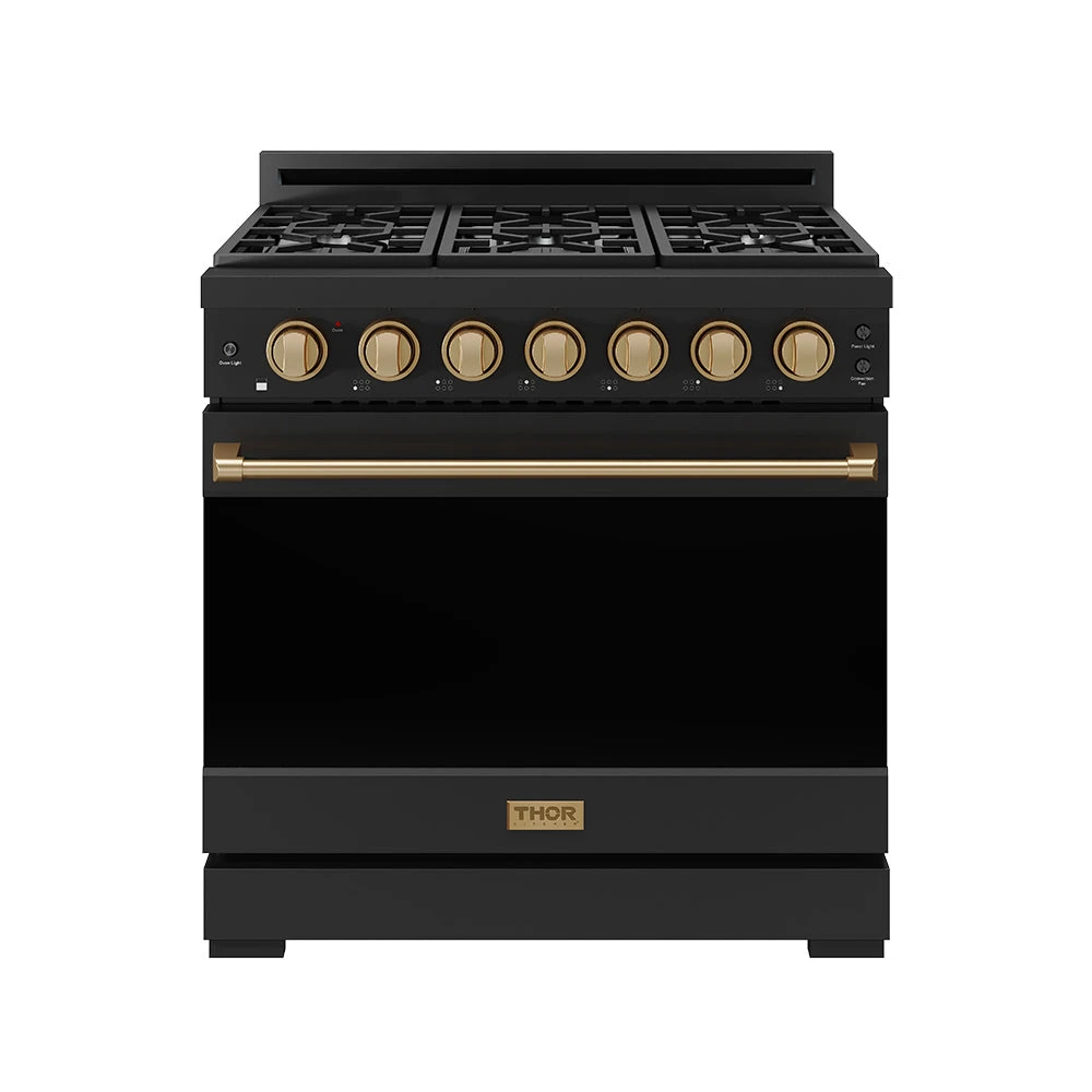 36 Inch Professional Liquid Propane Range With Precision Knob In Black And Bronze Gordon Ramsay Series RSG36PBLPBRZ