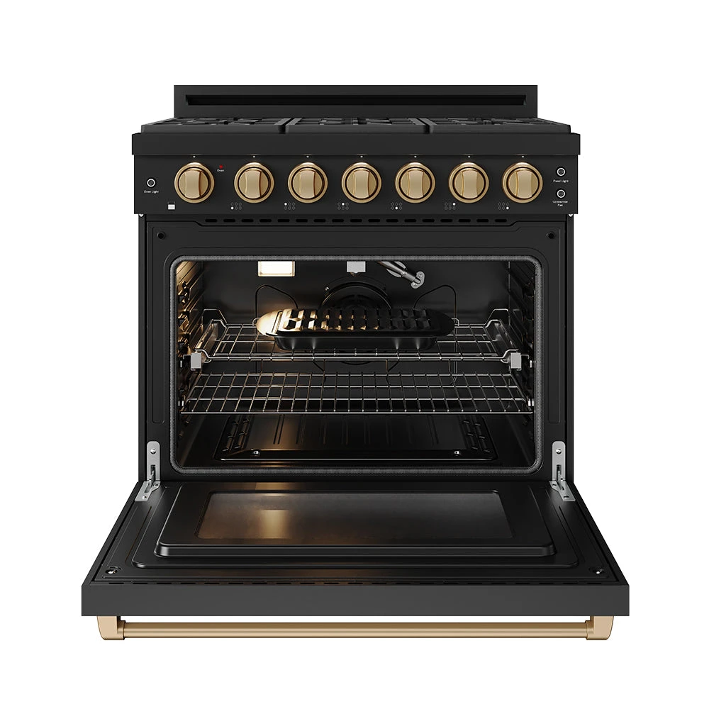 36 Inch Professional Liquid Propane Range With Precision Knob In Black And Bronze Gordon Ramsay Series RSG36PBLPBRZ