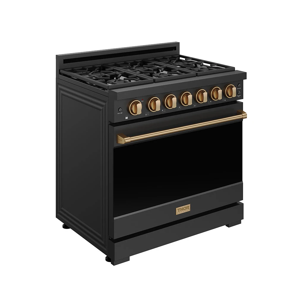 36 Inch Professional Liquid Propane Range With Precision Knob In Black And Bronze Gordon Ramsay Series RSG36PBLPBRZ