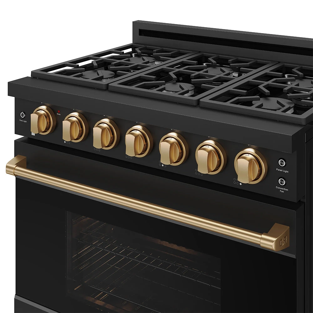 36 Inch Professional Liquid Propane Range With Precision Knob In Black And Bronze Gordon Ramsay Series RSG36PBLPBRZ