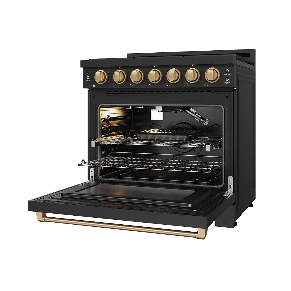36 Inch Professional Liquid Propane Range With Precision Knob In Black And Bronze Gordon Ramsay Series RSG36PBLPBRZ