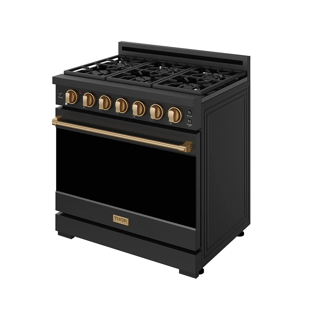 36 Inch Professional Liquid Propane Range With Precision Knob In Black And Bronze Gordon Ramsay Series RSG36PBLPBRZ
