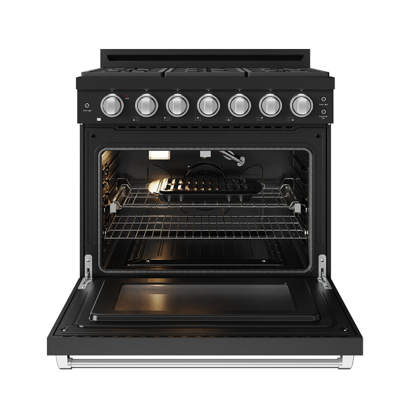 36 Inch Professional Liquid Propane Range With Precision Knob In Black And Stainless Steel Gordon Ramsay Series RSG36PBLPSS