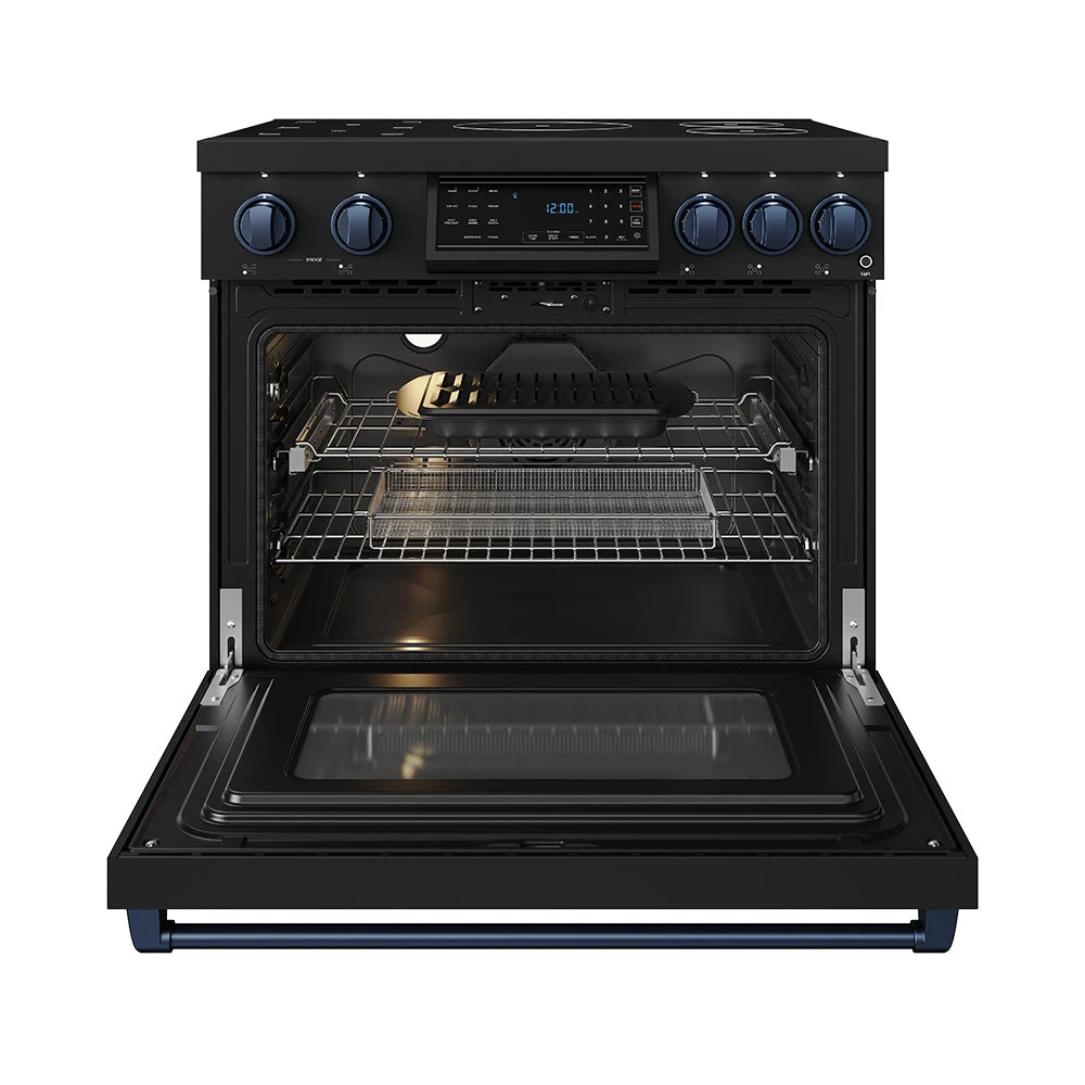 36 Inch Professional Induction Range With Tilt Panel Touch Control In Black And Blue Gordon Ramsay Series RSI36BBLU