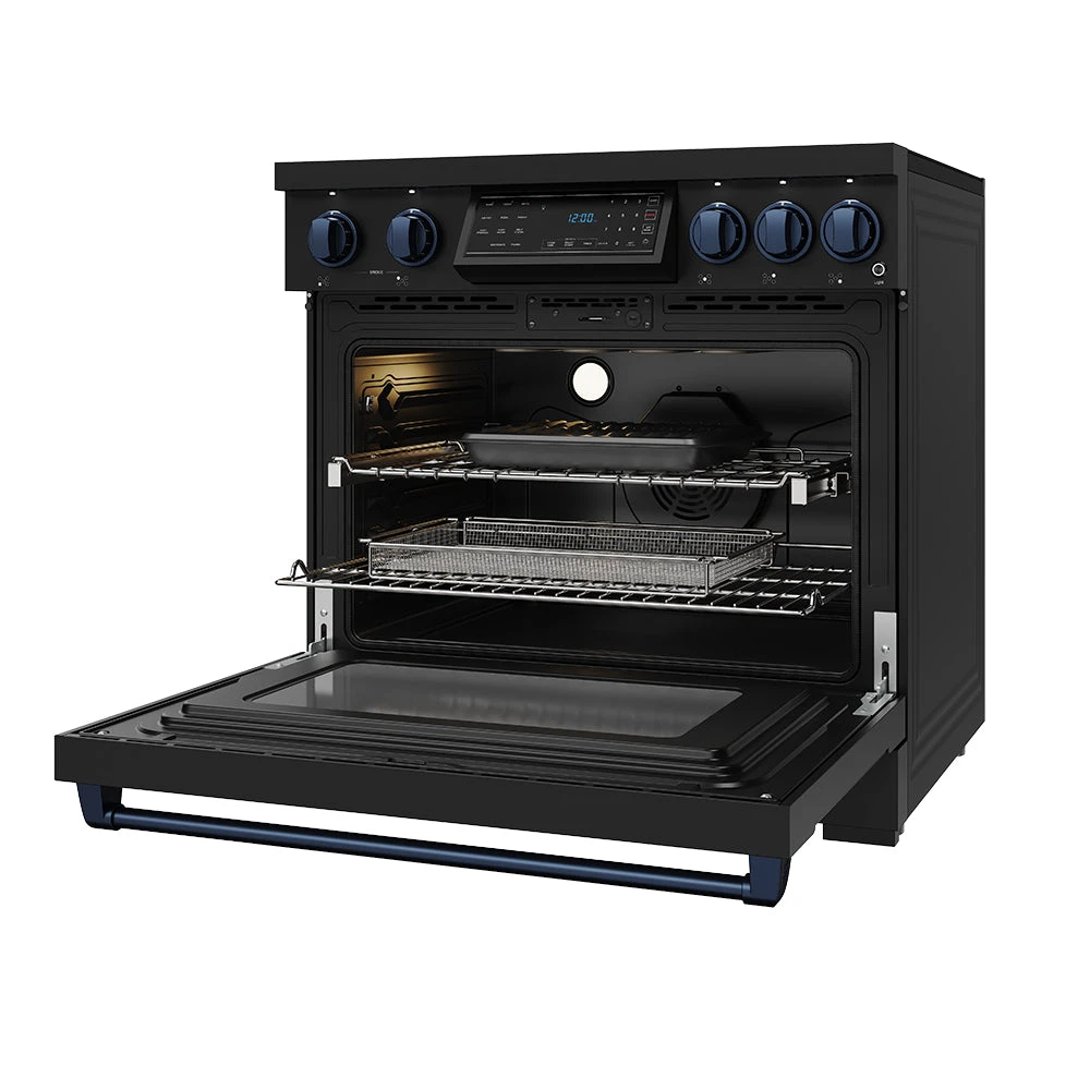 36 Inch Professional Induction Range With Tilt Panel Touch Control In Black And Blue Gordon Ramsay Series RSI36BBLU