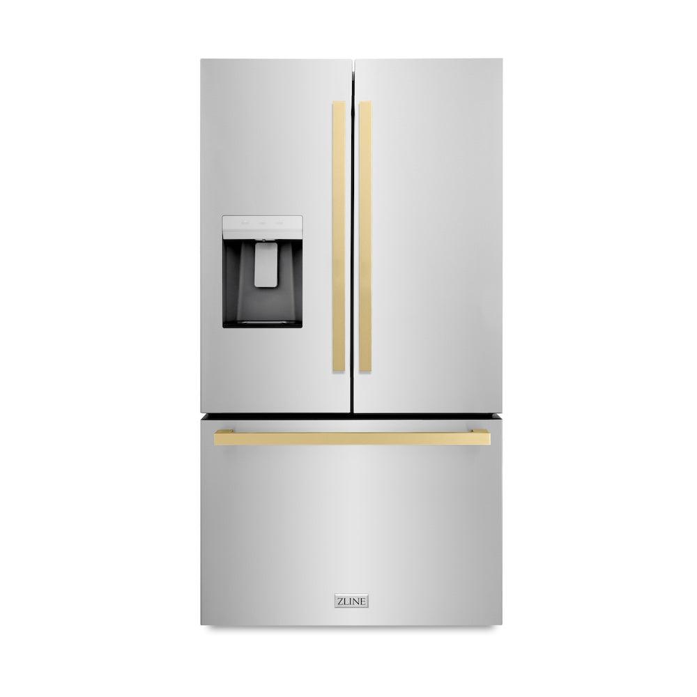 AutographEdition 36 in. 28.9 cu. ft. Standard-Depth French Door External Water Dispenser Refrigerator with Dual Ice Maker in Fingerprint Resistant Stainless Steel and Champagne Bronze Square 