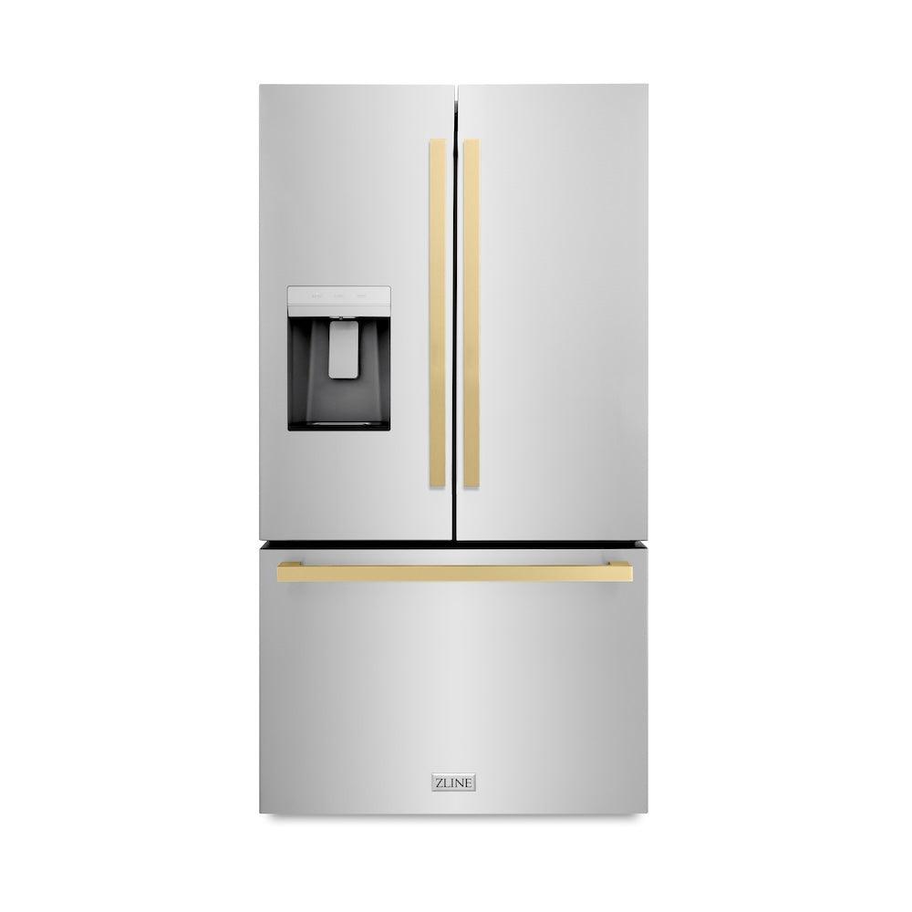 AutographEdition 36 in. 28.9 cu. ft. Standard-Depth French Door External Water Dispenser Refrigerator with Dual Ice Maker in Fingerprint Resistant Stainless Steel and Champagne Bronze Square  RSMZW36FCB