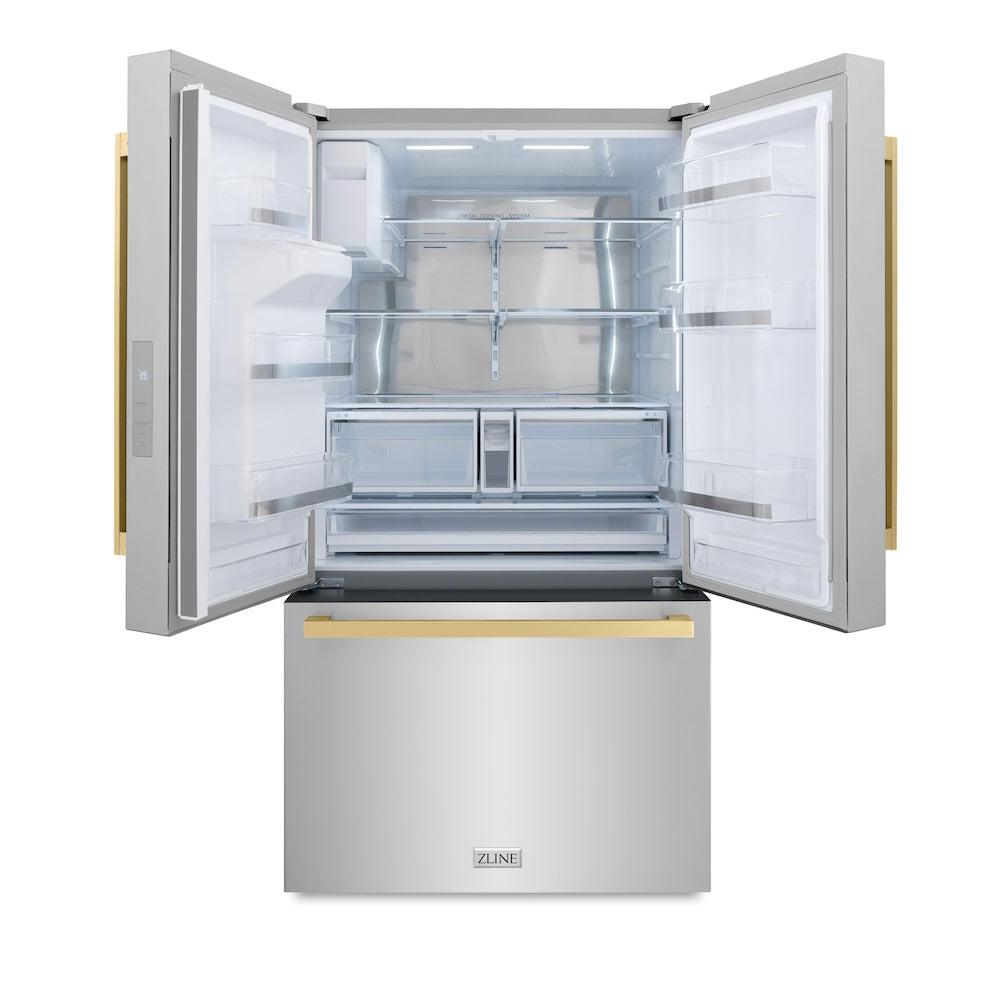 AutographEdition 36 in. 28.9 cu. ft. Standard-Depth French Door External Water Dispenser Refrigerator with Dual Ice Maker in Fingerprint Resistant Stainless Steel and Champagne Bronze Square  RSMZW36FCB