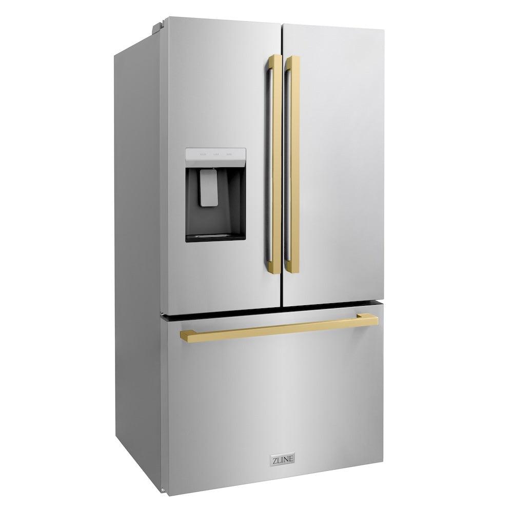 AutographEdition 36 in. 28.9 cu. ft. Standard-Depth French Door External Water Dispenser Refrigerator with Dual Ice Maker in Fingerprint Resistant Stainless Steel and Champagne Bronze Square  RSMZW36FCB