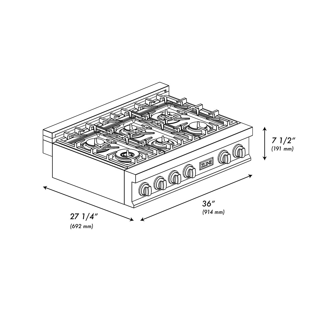 36" Porcelain Gas Stovetop with 6 Gas Burners RT36