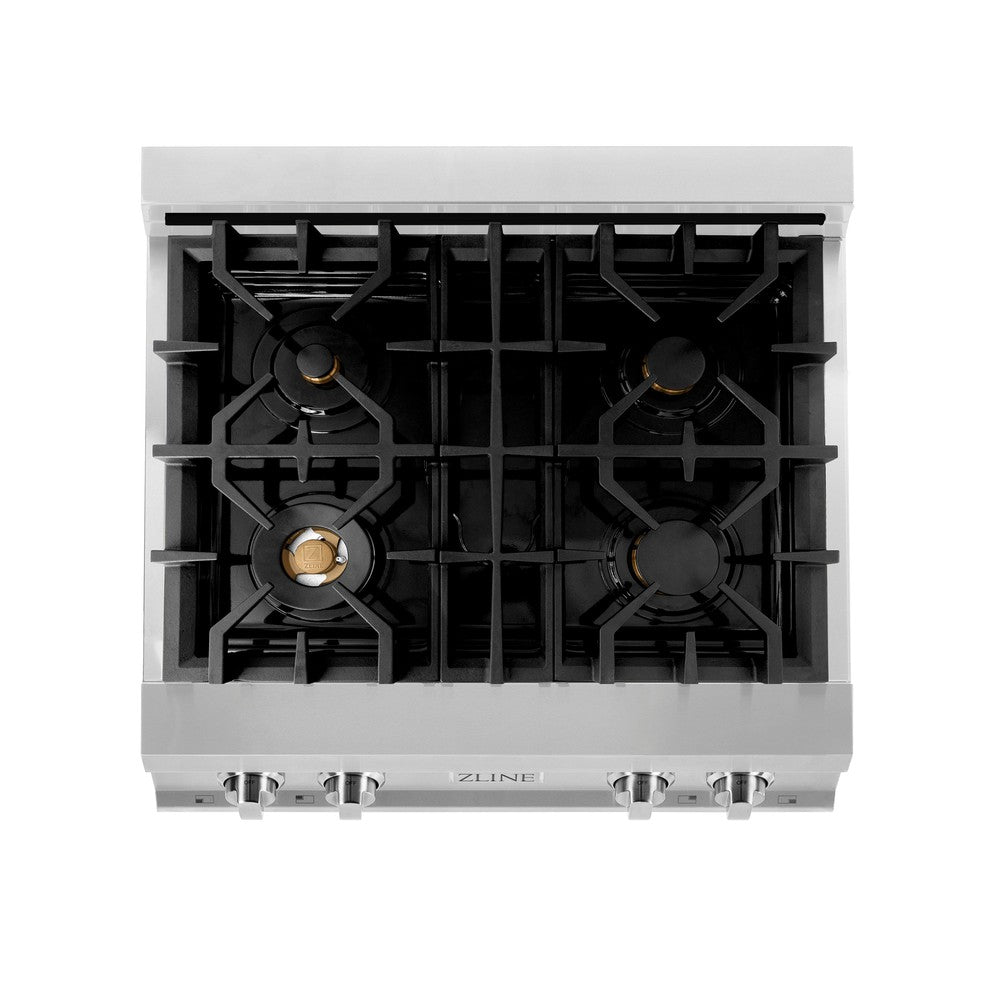 30" Porcelain Gas Stovetop with 4 Gas Brass Burners RTBR30