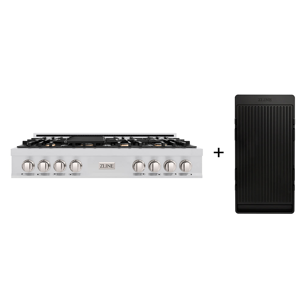 48" Porcelain Gas Stovetop with 7 Gas Brass Burners and Griddle RTBRGR48