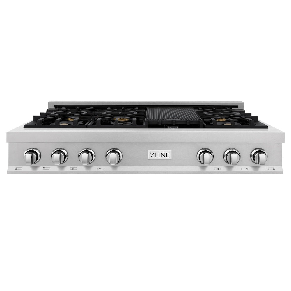 48" Porcelain Gas Stovetop with 7 Gas Brass Burners and Griddle RTSBR48