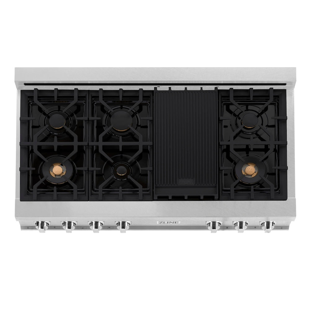 48" Porcelain Gas Stovetop with 7 Gas Brass Burners and Griddle RTSBR48