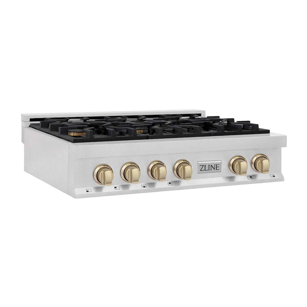 Autograph Edition 36" Porcelain Rangetop with 6 Gas Burners and Gold Accents RTSZ36G