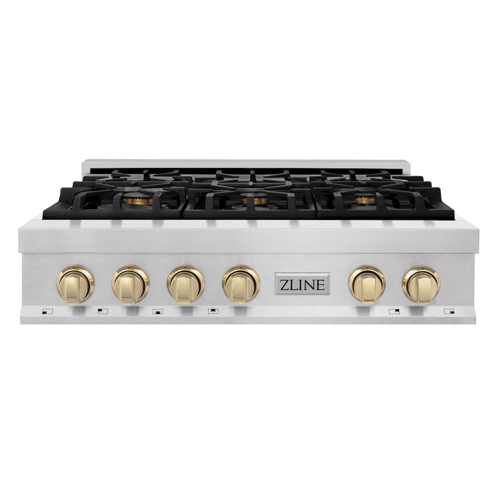 Autograph Edition 36" Porcelain Rangetop with 6 Gas Burners and Gold Accents RTSZ36G