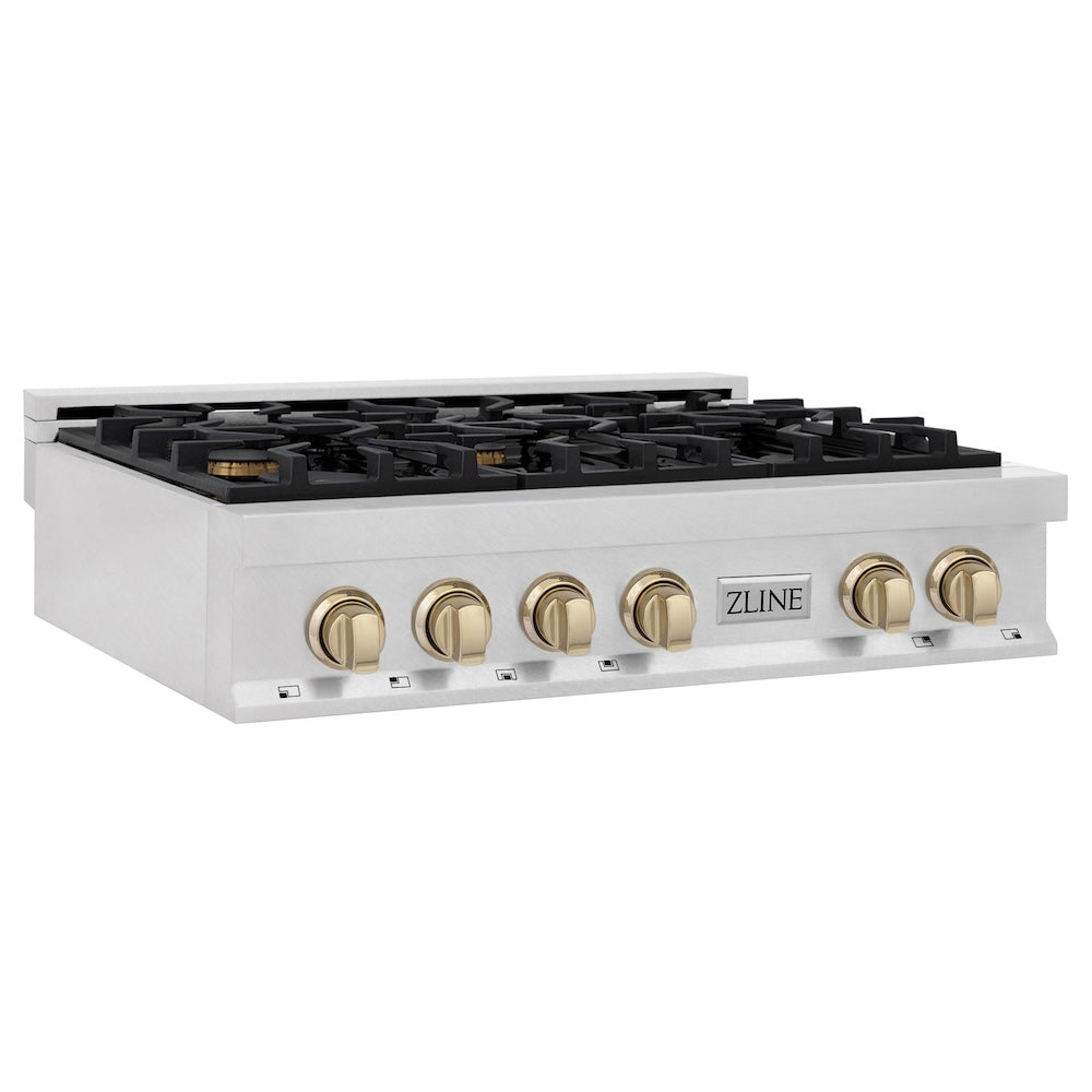 Autograph Edition 36" Porcelain Rangetop with 6 Gas Burners and Gold Accents RTSZ36G