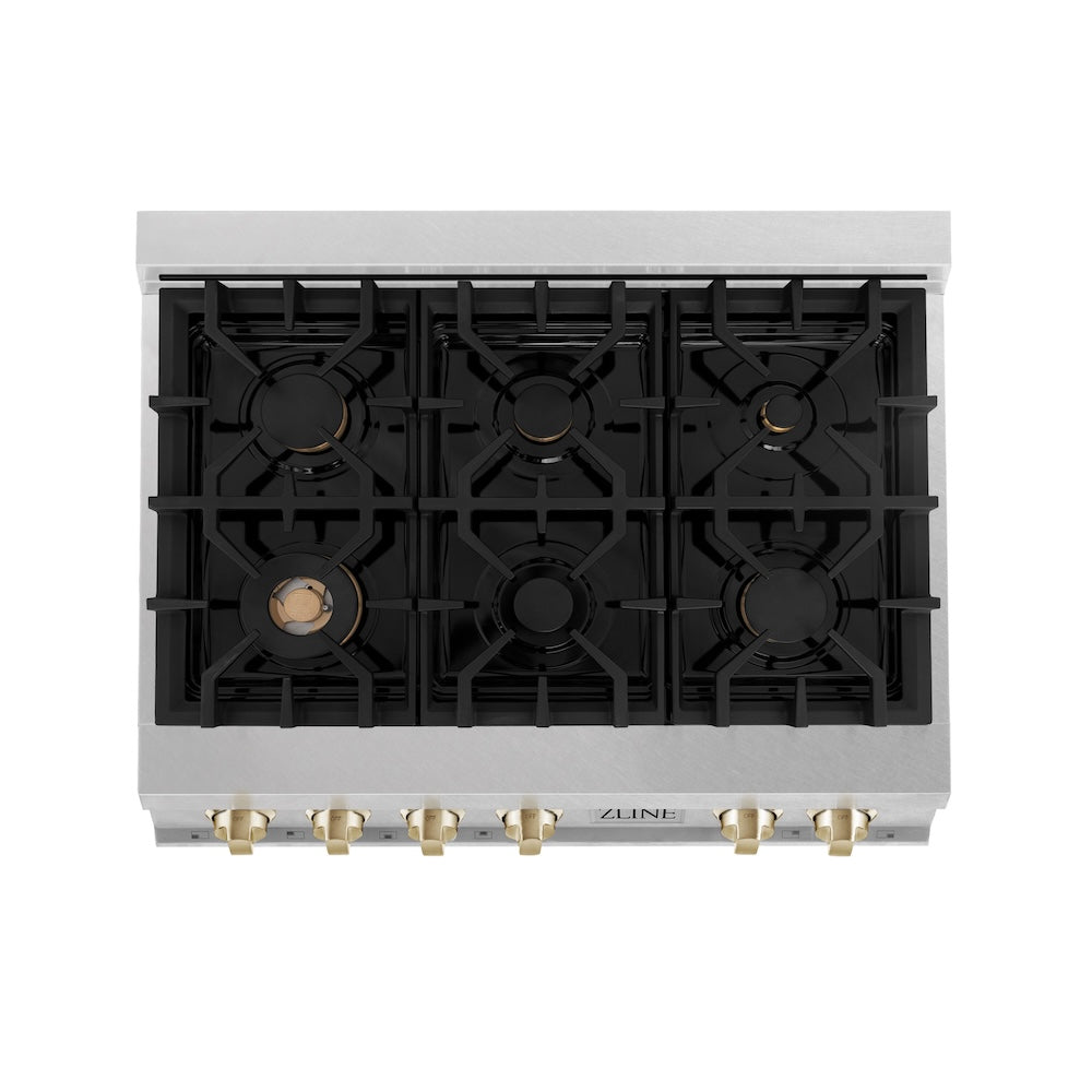 Autograph Edition 36" Porcelain Rangetop with 6 Gas Burners and Gold Accents RTSZ36G