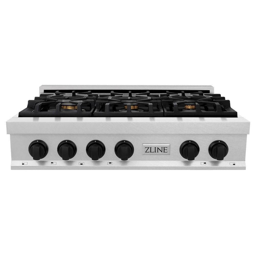 Autograph Edition 36" Porcelain Rangetop with 6 Gas Burners and Matte Black Accents RTSZ36MB