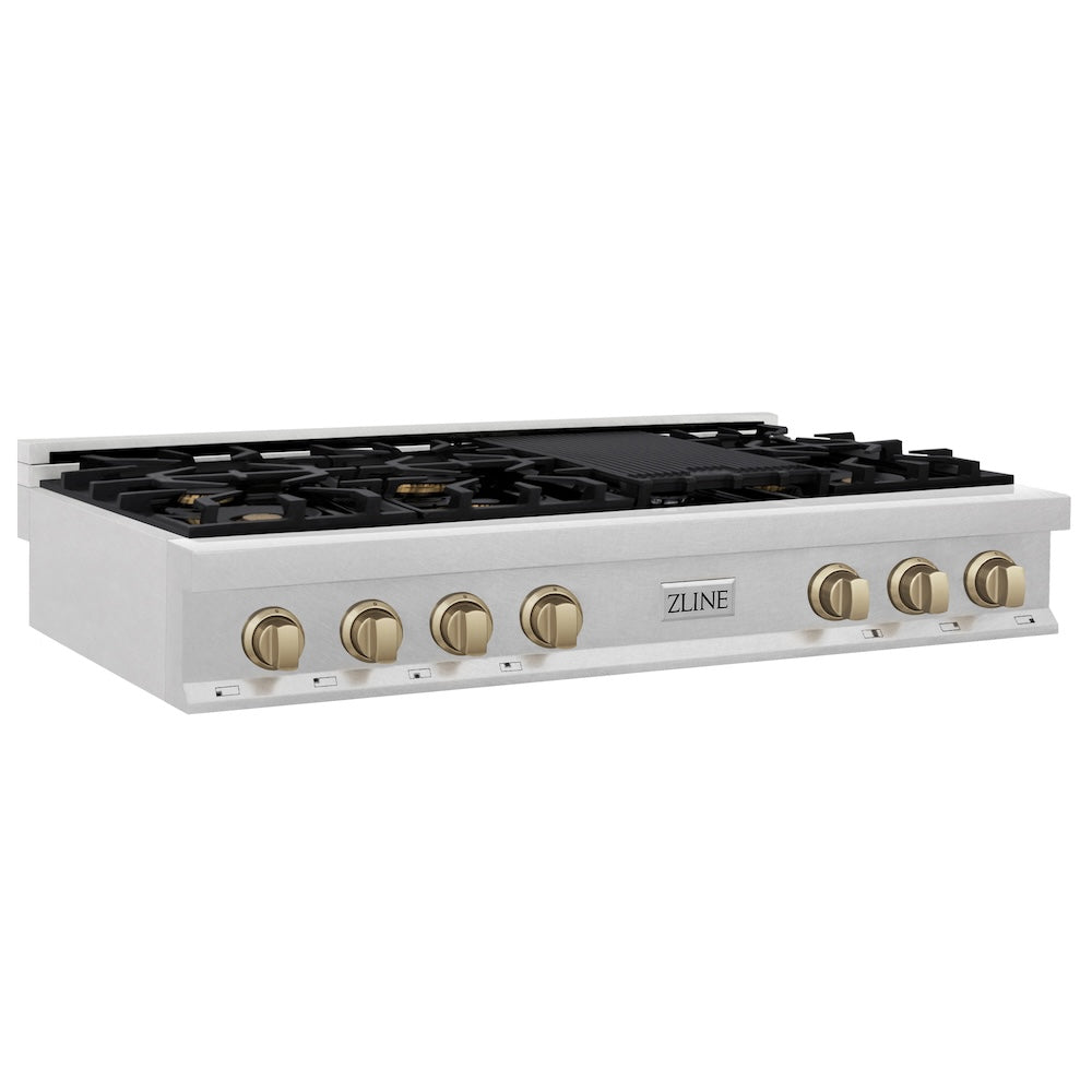 Autograph Edition 48" Porcelain Rangetop with 7 Gas Burners and Champagne Bronze Accents RTSZ48CB