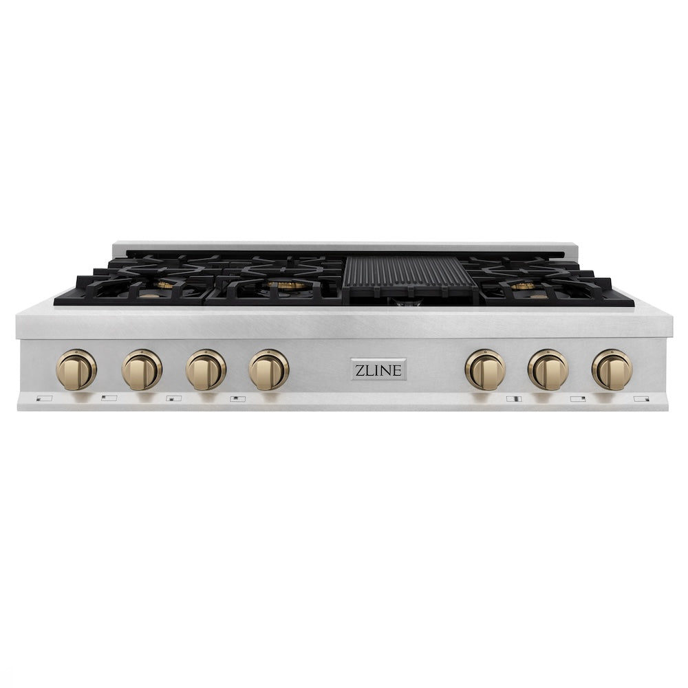 Autograph Edition 48" Porcelain Rangetop with 7 Gas Burners and Champagne Bronze Accents RTSZ48CB