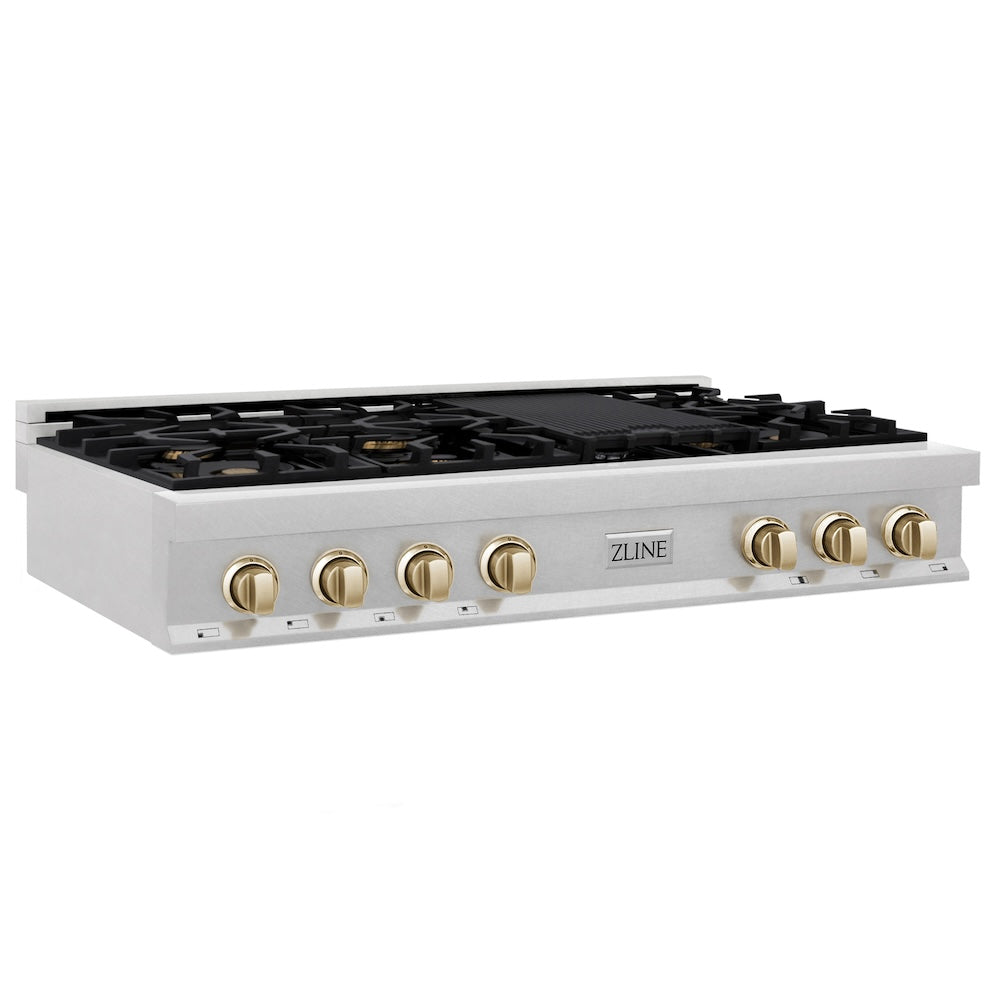 Autograph Edition 48" Porcelain Rangetop with 7 Gas Burners and Gold Accents RTSZ48G