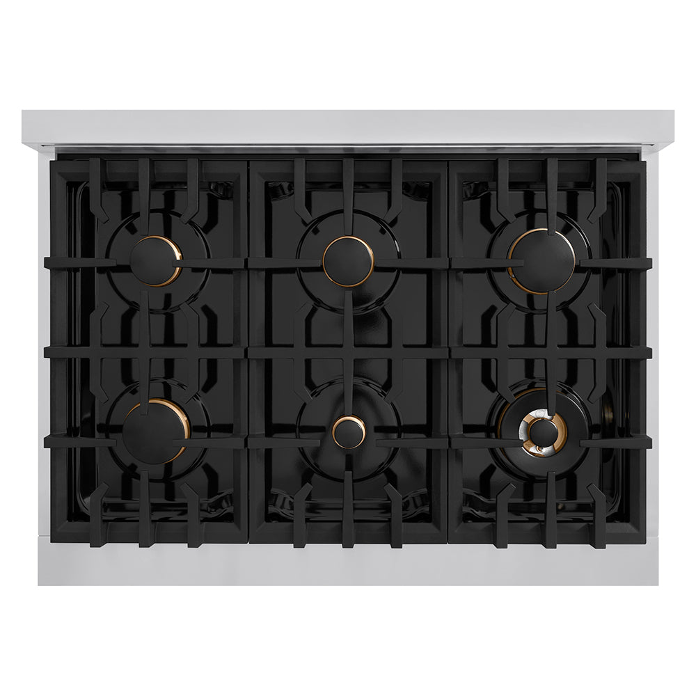 Autograph Edition 36" Porcelain Rangetop with 6 Gas Burners and Champagne Bronze Accents RTZ36CB