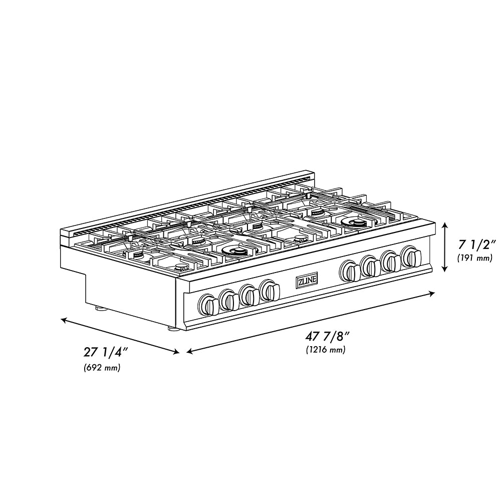 Autograph Edition 48" Porcelain Rangetop with 7 Gas Burners and Matte Black Accents RTZ48MB