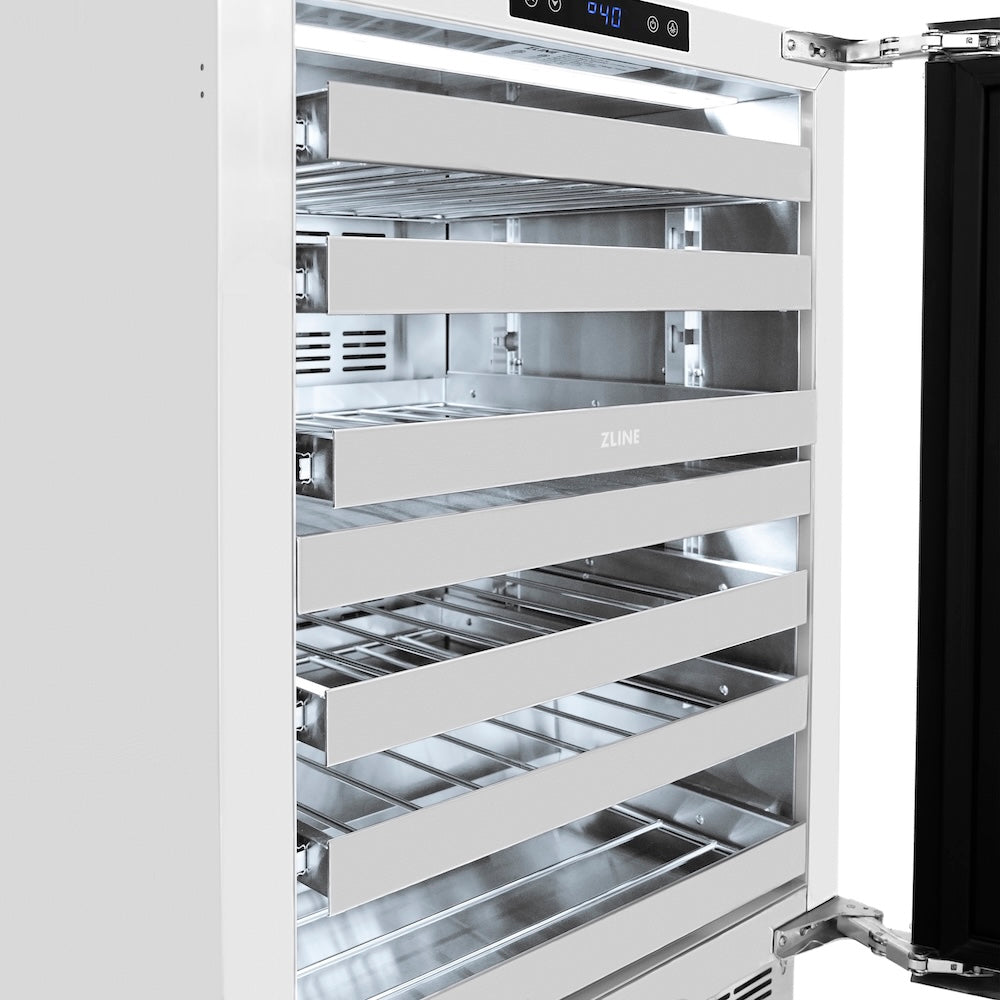 ZLINE Autograph Edition 24 in. Touchstone Dual Zone 44 Bottle Wine Cooler With Black Matte Glass Door And Polished Gold Handle (RWDOZ-BLM-24-G) RWDOZBLM24G