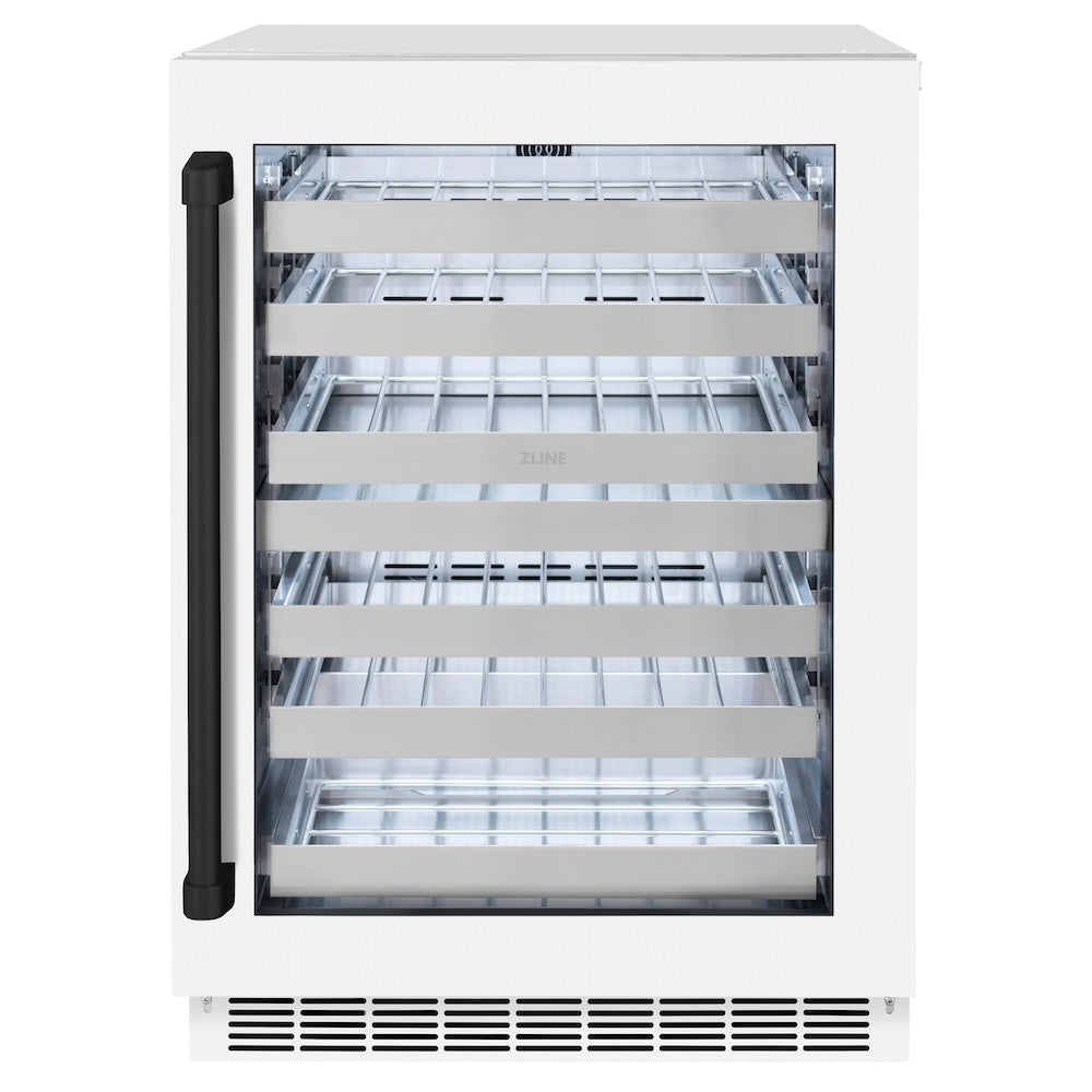 ZLINE Autograph Edition 24 in. Touchstone Dual Zone 44 Bottle Wine Cooler With White Matte Glass Door And Matte Black Handle (RWDOZ-WM-24-MB) RWDOZWM24MB