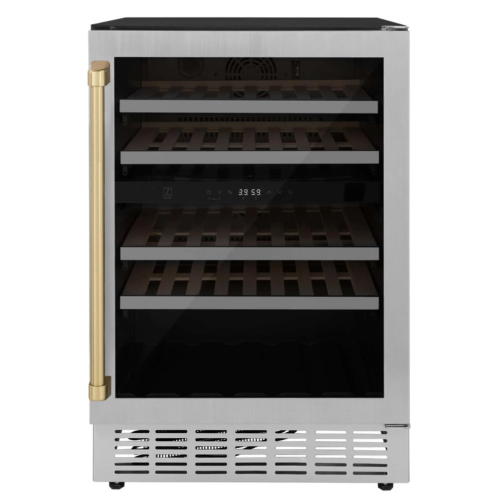 24"Monument Autograph Edition Dual Zone 44-Bottle Wine Cooler in Stainless Steel with Champagne Bronze Accents RWVZUD24CB