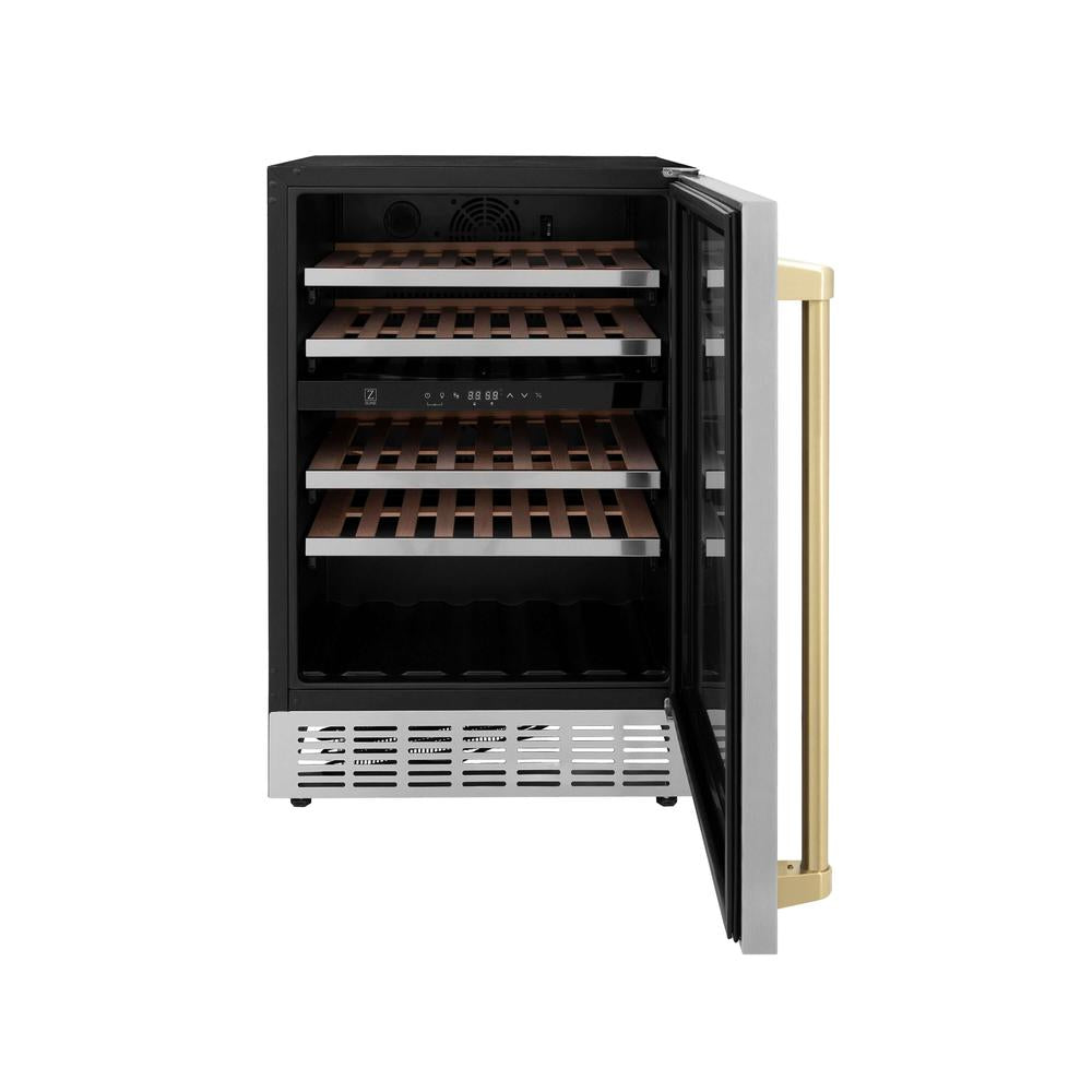 24"Monument Autograph Edition Dual Zone 44-Bottle Wine Cooler in Stainless Steel with Champagne Bronze Accents RWVZUD24CB