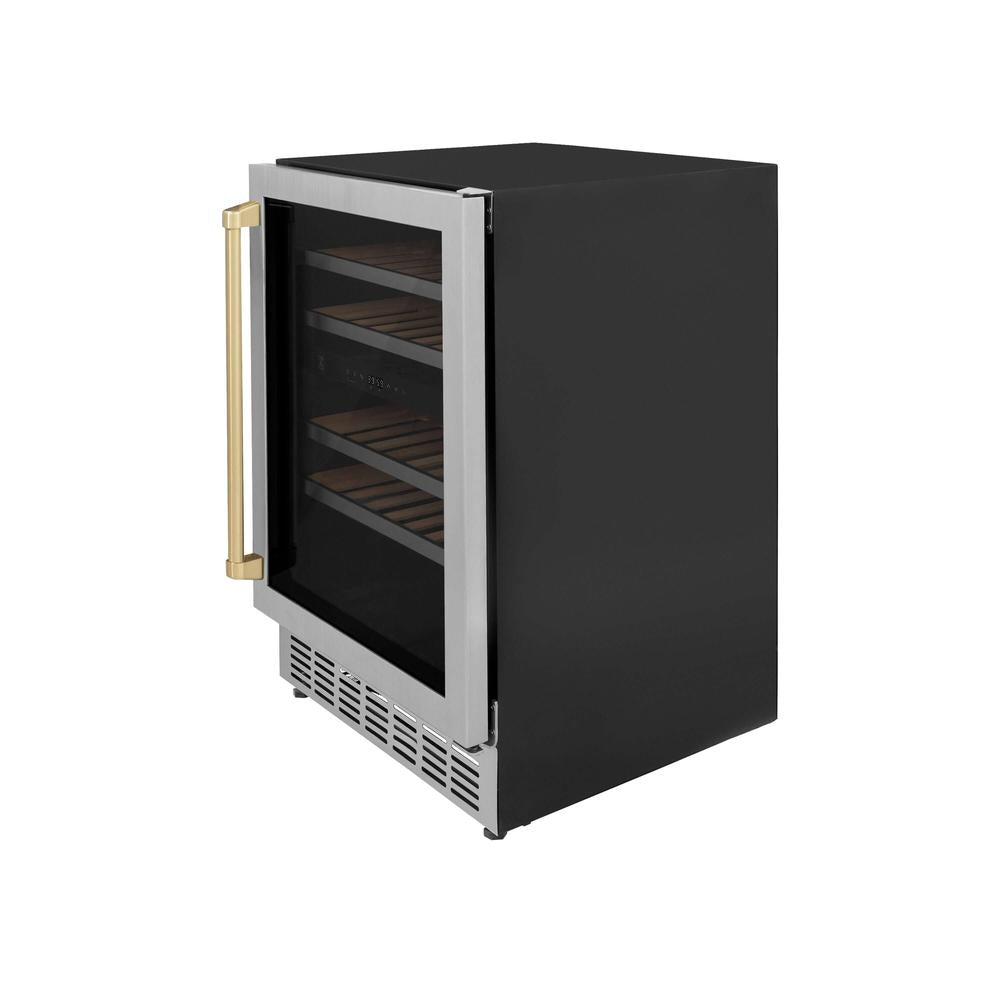 24"Monument Autograph Edition Dual Zone 44-Bottle Wine Cooler in Stainless Steel with Champagne Bronze Accents RWVZUD24CB