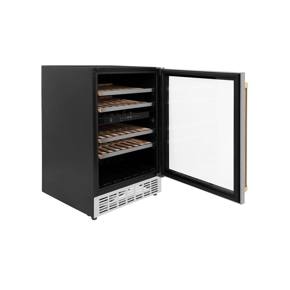 24"Monument Autograph Edition Dual Zone 44-Bottle Wine Cooler in Stainless Steel with Champagne Bronze Accents RWVZUD24CB