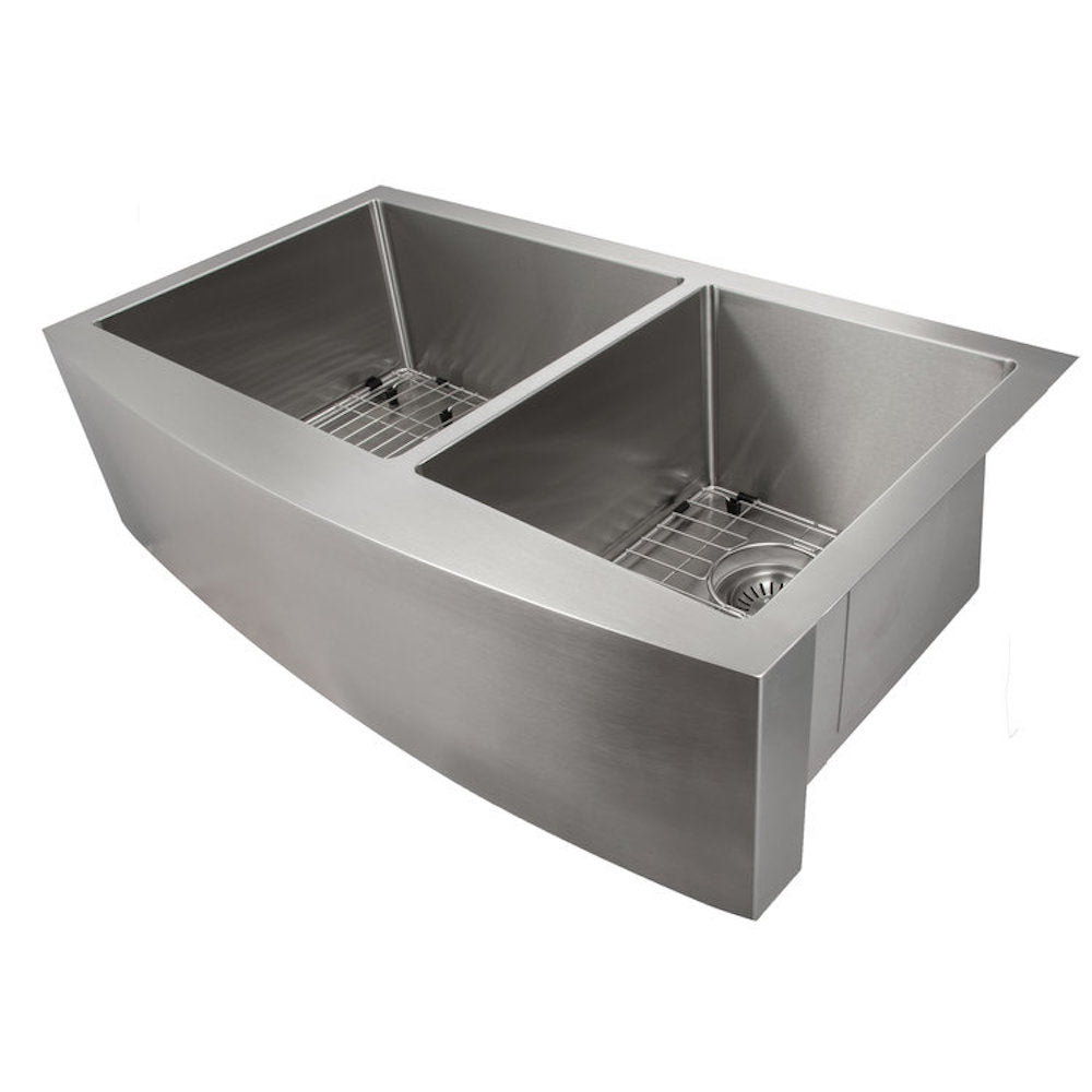36 in. Courchevel Farmhouse Apron Mount Double Bowl Stainless Steel Kitchen Sink with Bottom Grid SA60D36