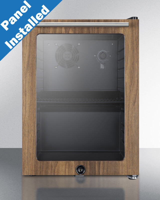 Compact Glass Door Beverage Center With Wood Trim SCR114LWP1