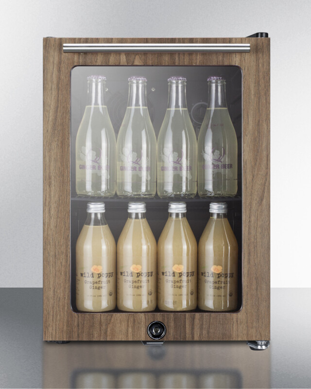 Compact Glass Door Beverage Center With Wood Trim SCR114LWP1