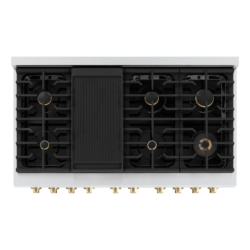 Autograph Edition 48 In. 6.7 Cu. Ft. Paramount Double Oven Dual Fuel Range With 8 Burner Gas Cooktop In Stainless Steel With White Matte Doors And Polished Gold Accents SDRZWM48G